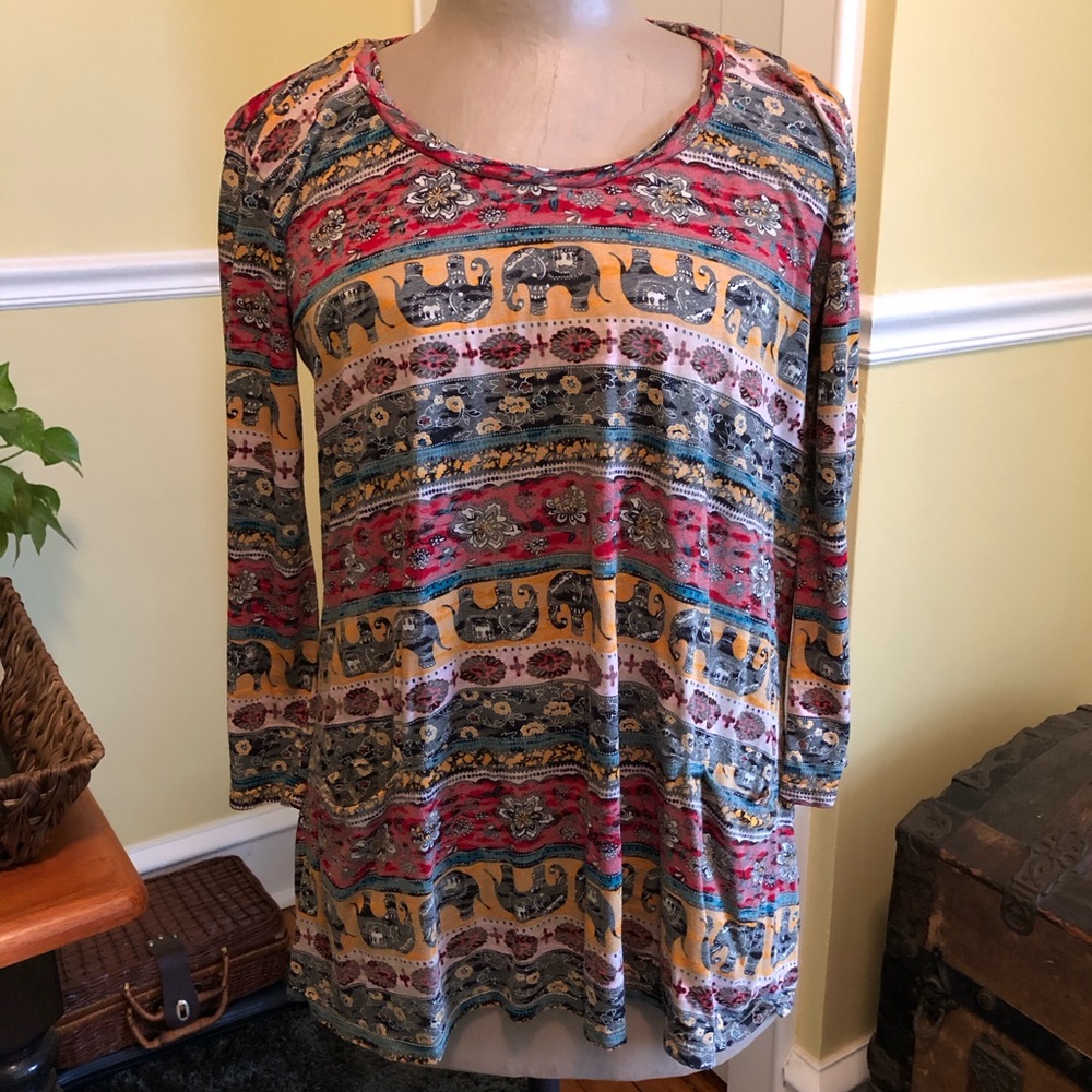 Plume and Thread boho hippie indian elephant and floral print top Size S